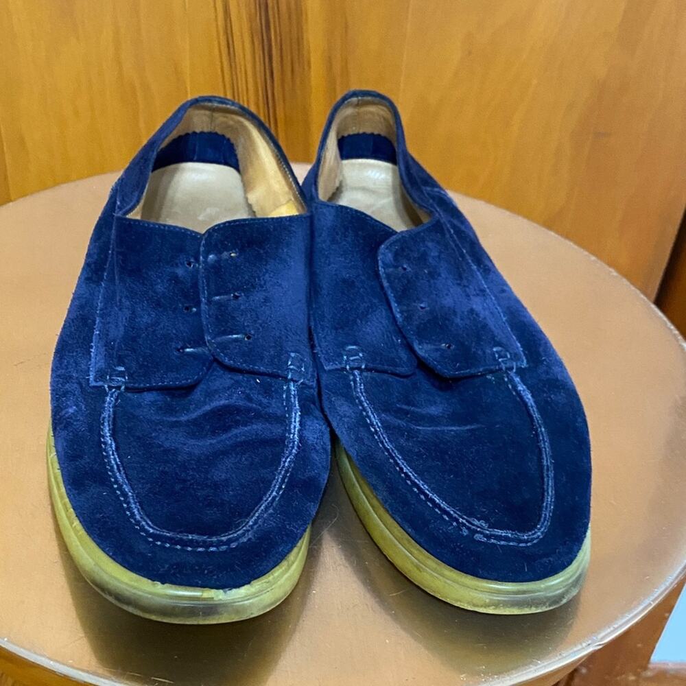 Aurelien Navy Blue Suede Slip-On Yacht Loafers Need Laces Luxury Old Money Prep